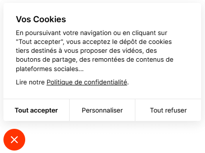 Popup de paramétrage des cookies du site